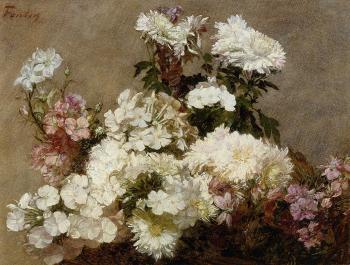 亨利 方丹 拉圖爾 White Phlox, Summer Chrysanthemum and Larkspur 亨利 方丹 拉圖爾 White Phlox, Summer Chrysanthemum and Larkspur